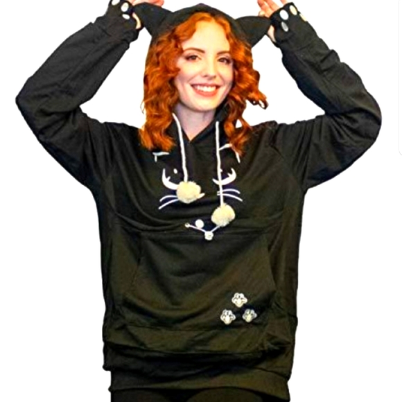 Unisex Hoodies Pet Holder Cat Dog Large Pouch Carriers Pullover with Cat Print - Picture 1 of 12